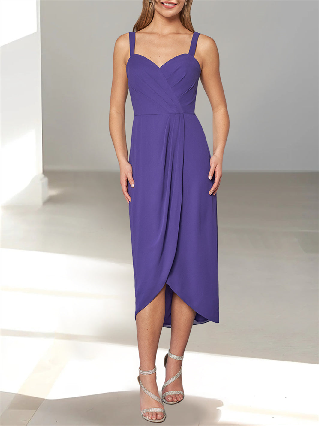 Feathered Jacket Tea Length Mother of the Bride A Line Dress
