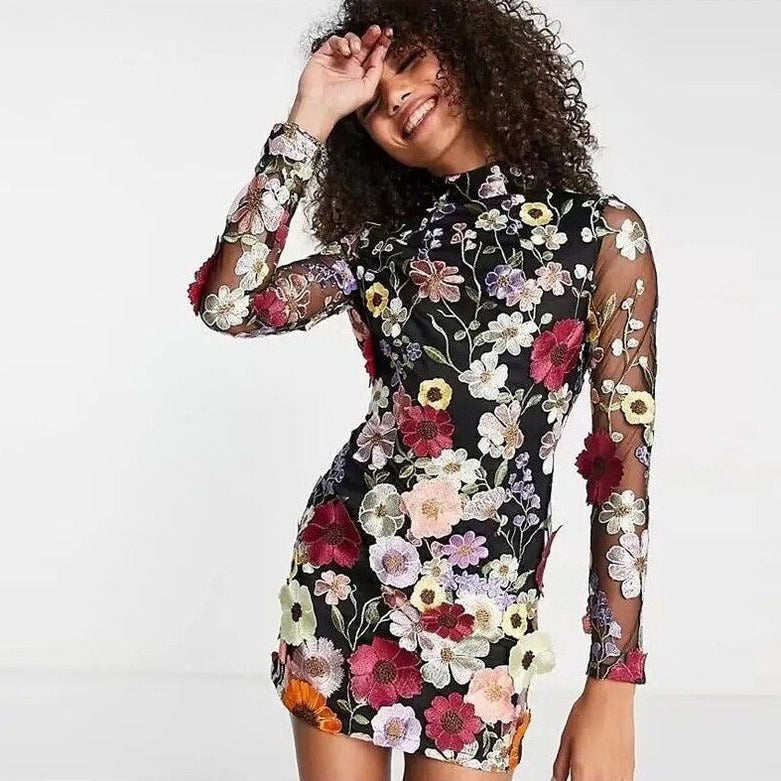 Nancy Floral Embroidered Dress for Women Wedding Guest Look