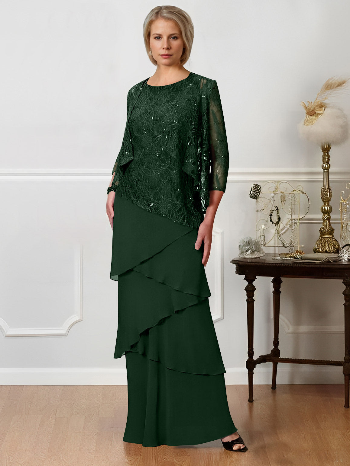 Long A Line Mother of the Bride Dress with Jewel Neck