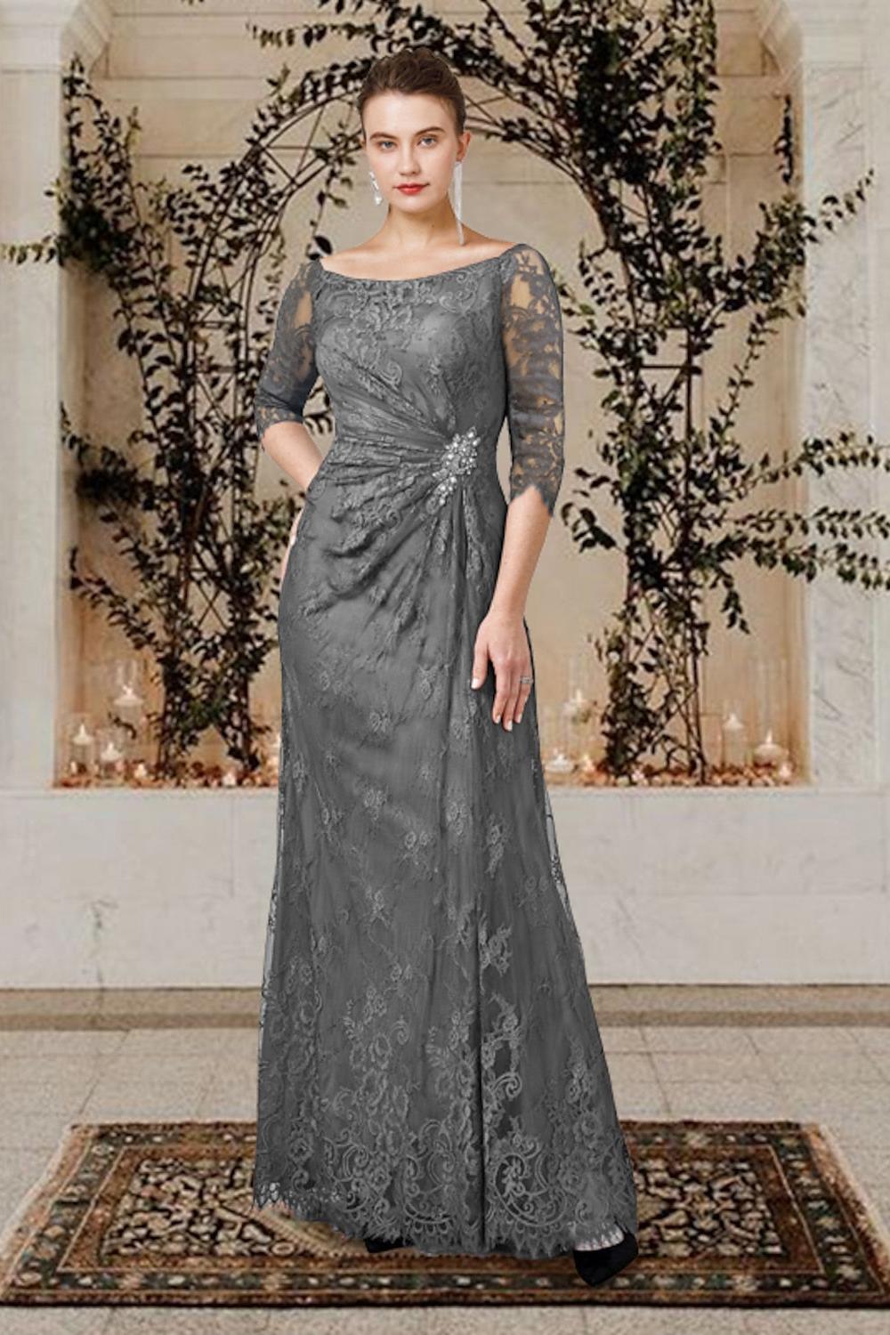 Long A Line Gown with Jewel Neckline for the Mother of the Bride