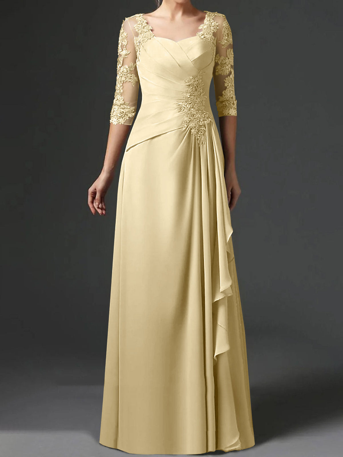Long A Line Gown with Square Neck and Half Sleeves