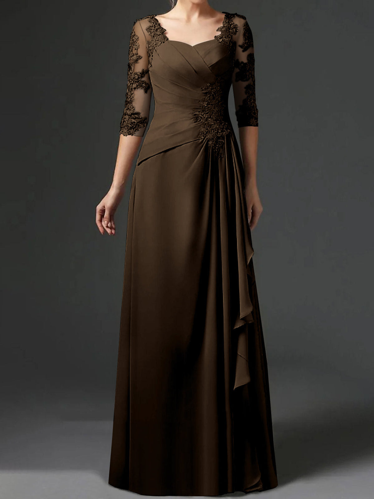 Long A Line Gown with Square Neck and Half Sleeves