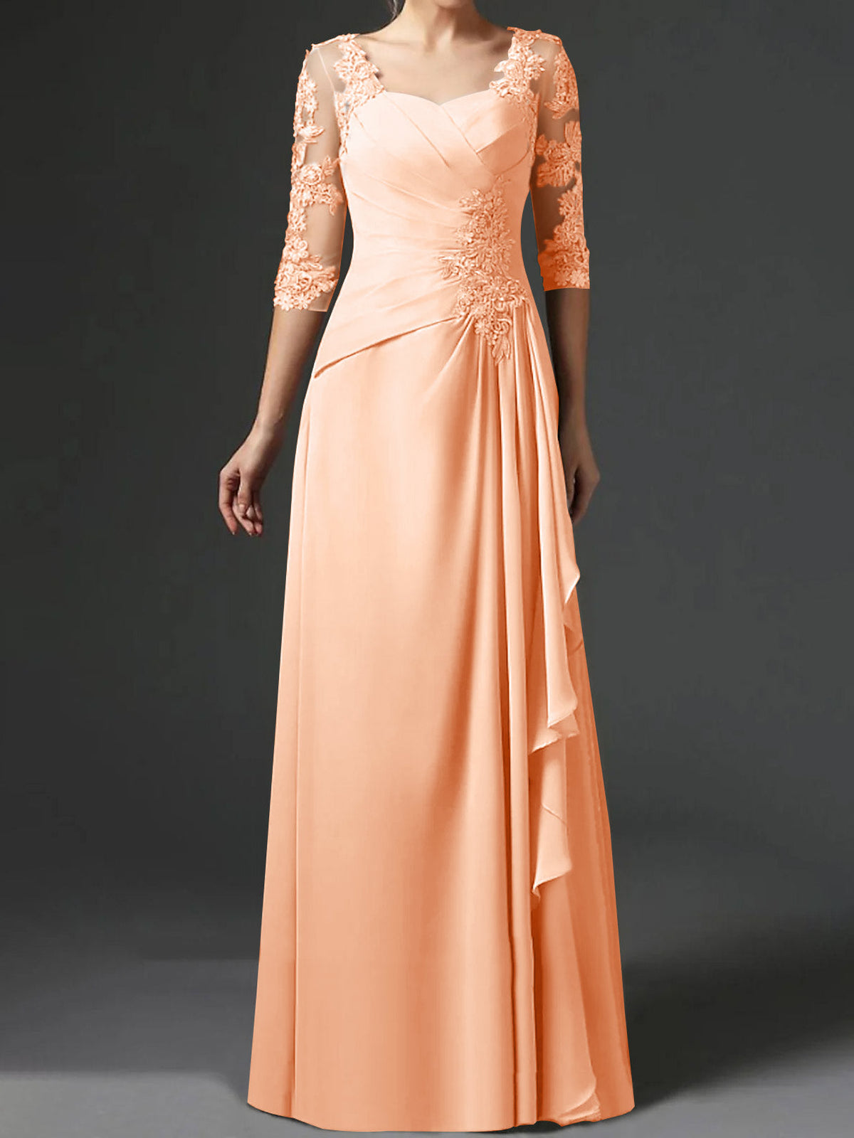 Long A Line Gown with Square Neck and Half Sleeves