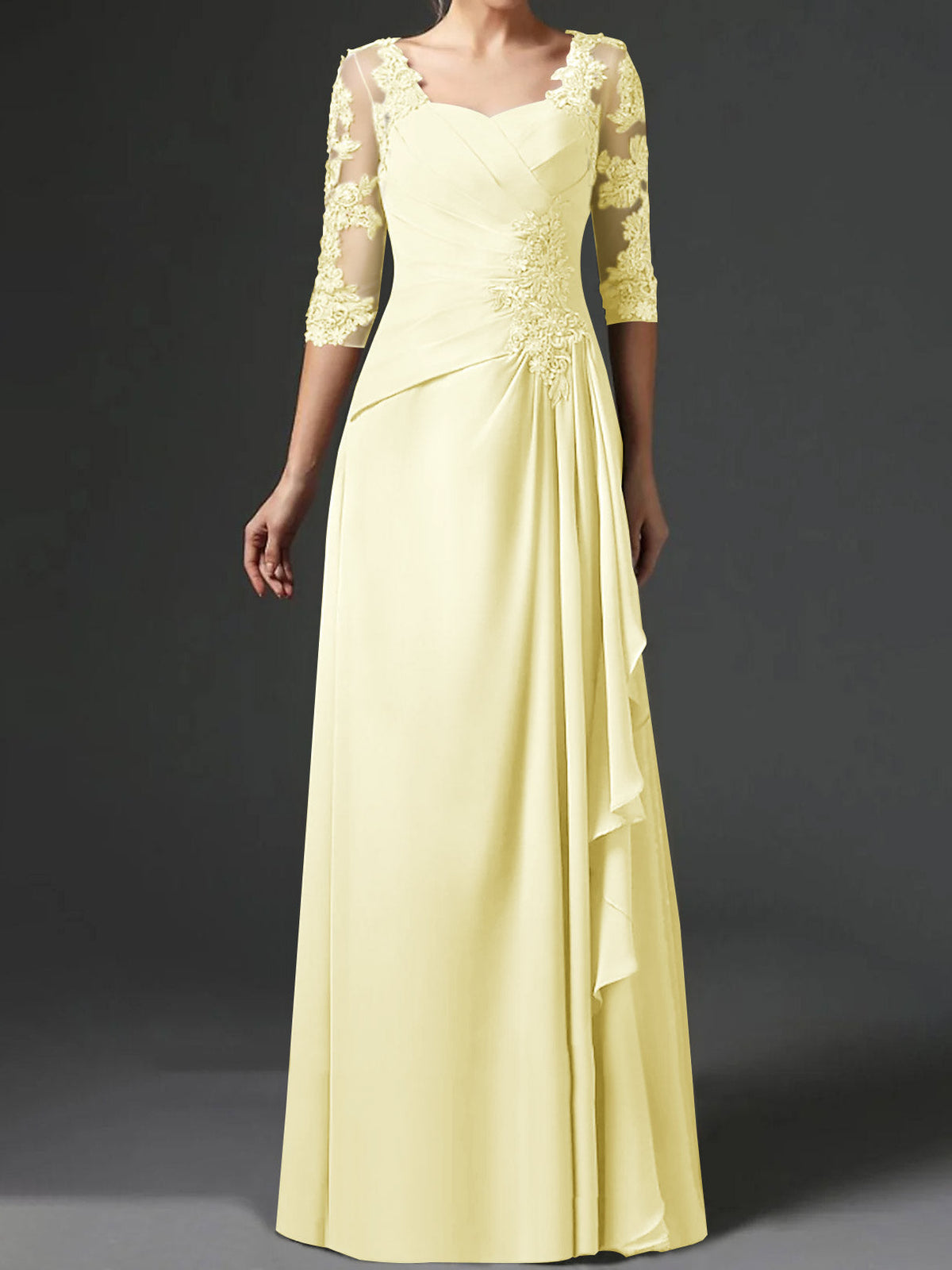 Long A Line Gown with Square Neck and Half Sleeves