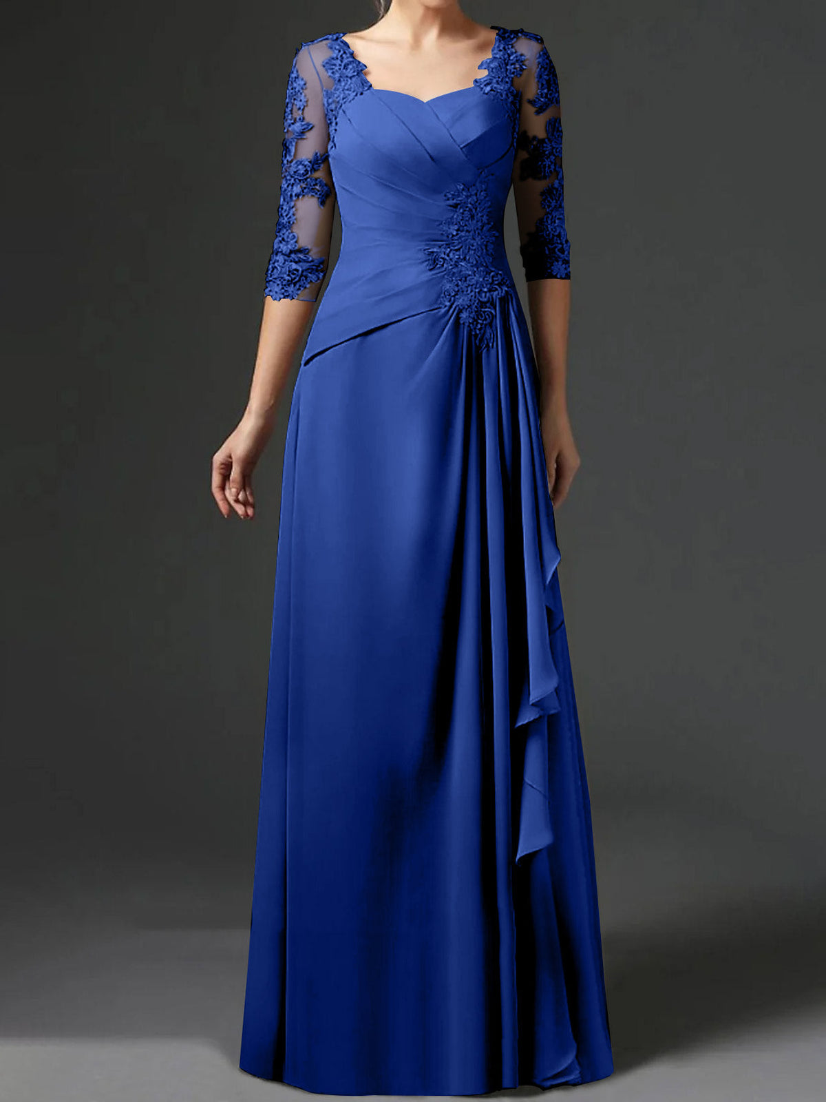Long A Line Gown with Square Neck and Half Sleeves