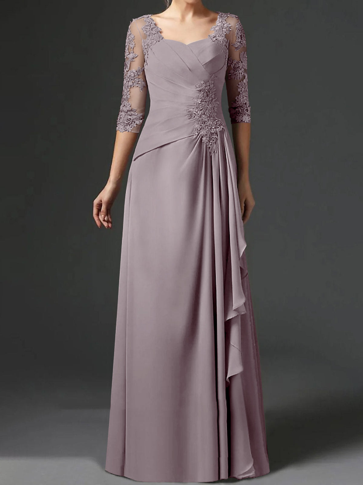 Long A Line Gown with Square Neck and Half Sleeves