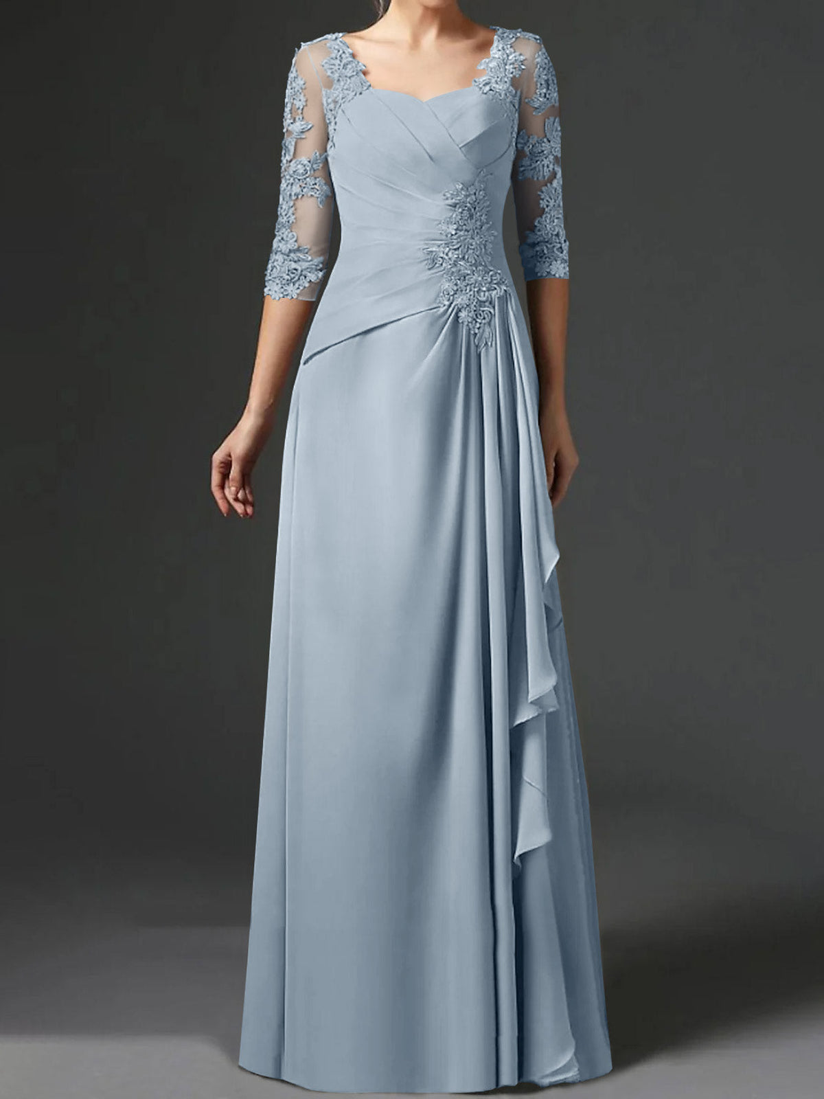Long A Line Gown with Square Neck and Half Sleeves