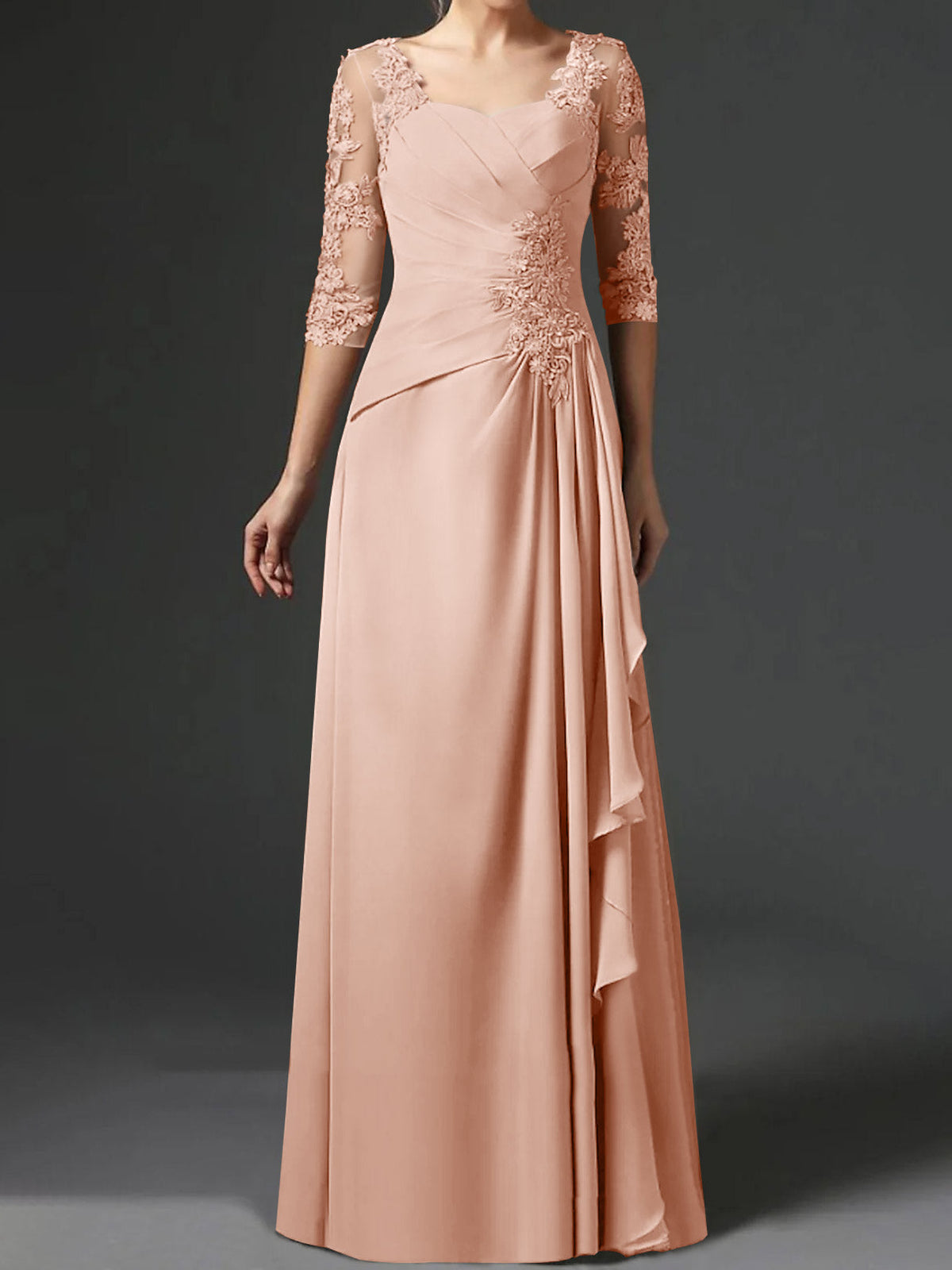 Long A Line Gown with Square Neck and Half Sleeves