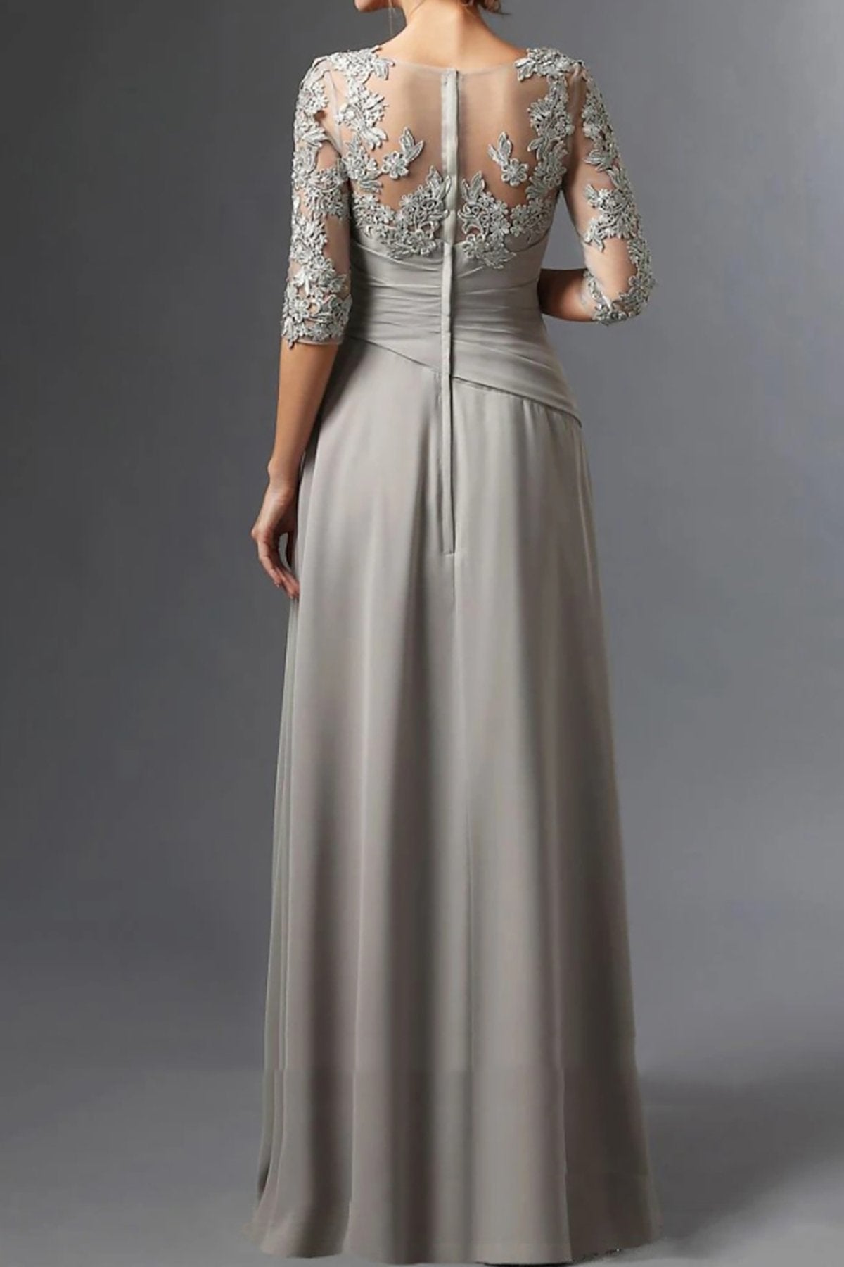 Long A Line Gown with Square Neck and Half Sleeves