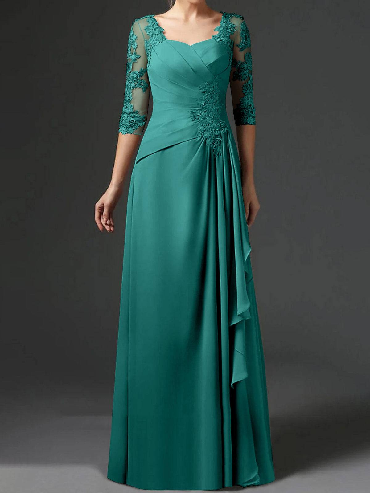 Long A Line Gown with Square Neck and Half Sleeves