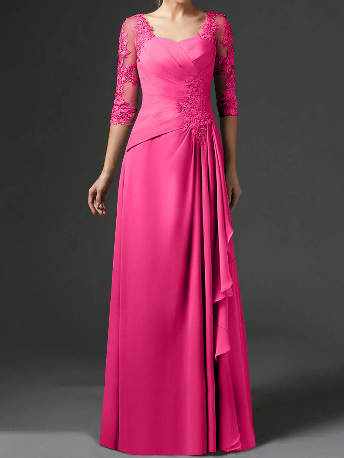 Long A Line Gown with Square Neck and Half Sleeves