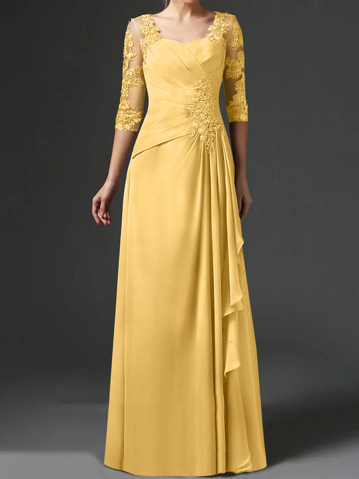 Long A Line Gown with Square Neck and Half Sleeves