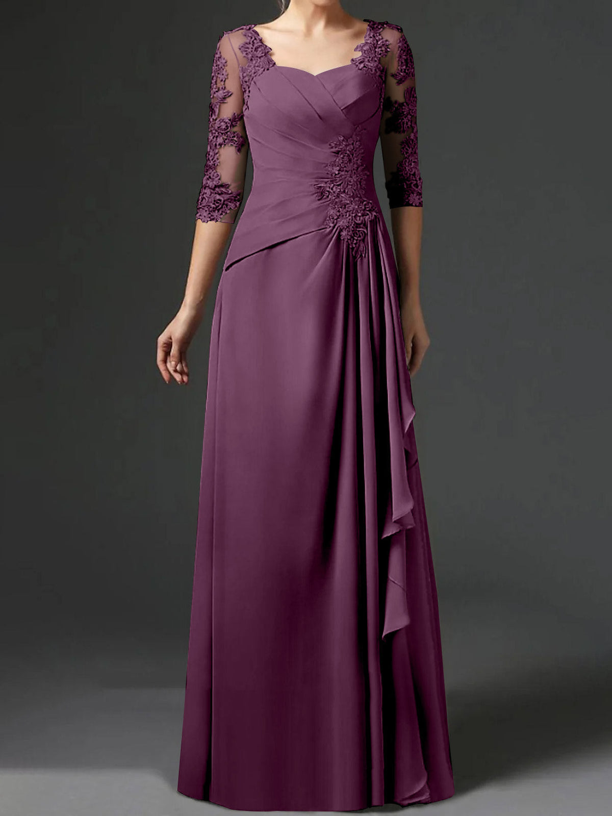 Long A Line Gown with Square Neck and Half Sleeves