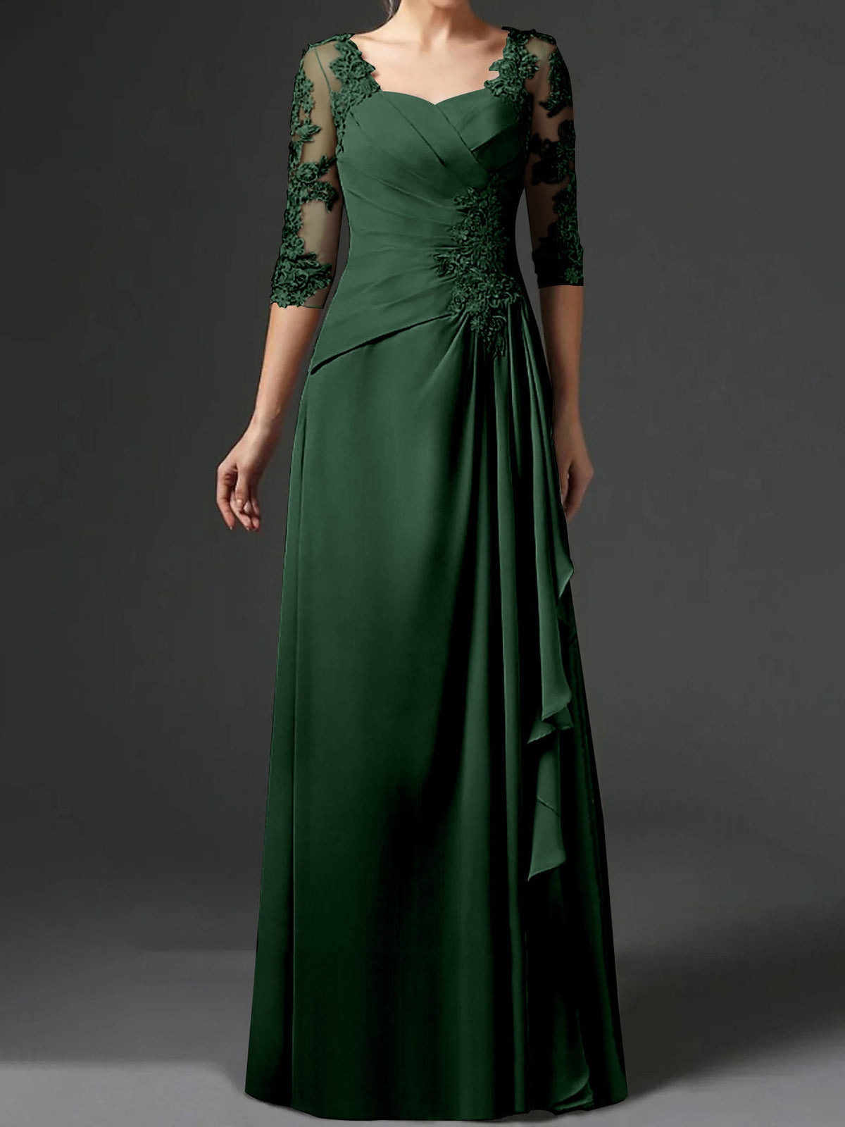 Long A Line Gown with Square Neck and Half Sleeves