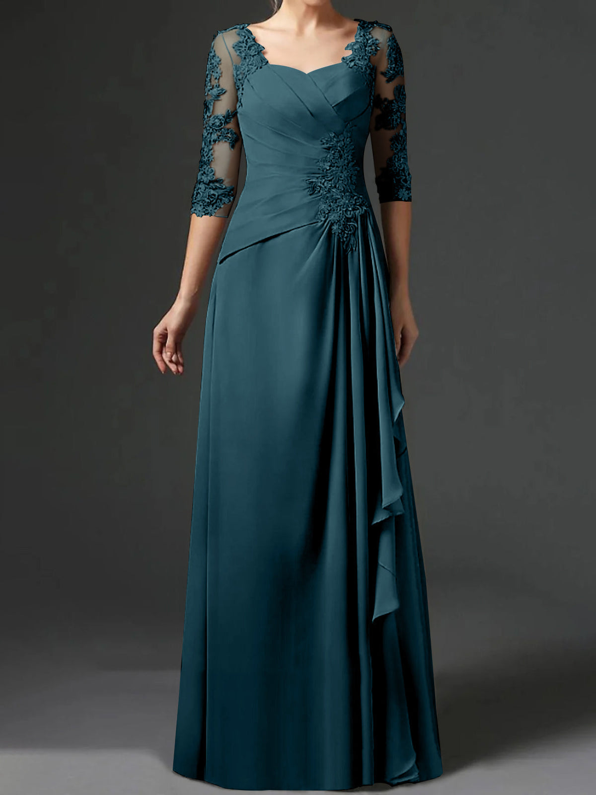 Long A Line Gown with Square Neck and Half Sleeves