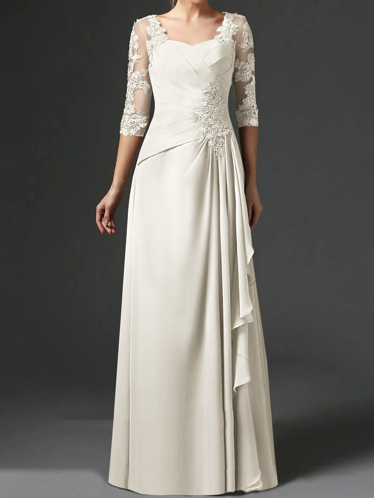 Long A Line Gown with Square Neck and Half Sleeves