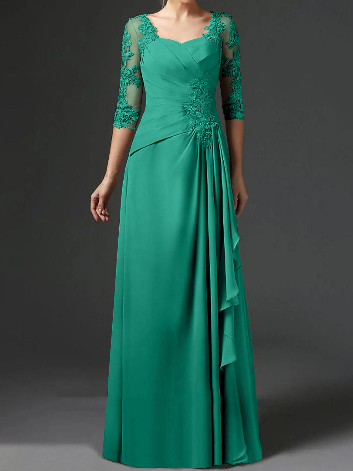 Long A Line Gown with Square Neck and Half Sleeves
