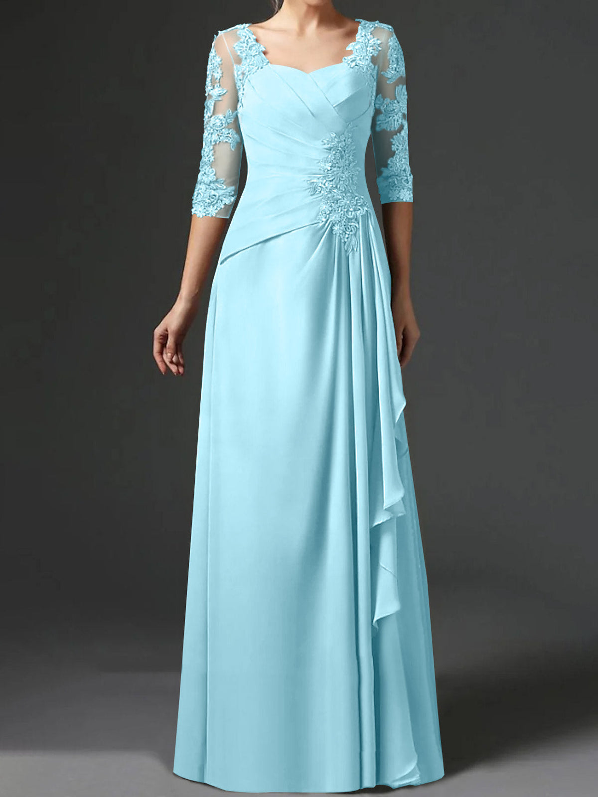 Long A Line Gown with Square Neck and Half Sleeves