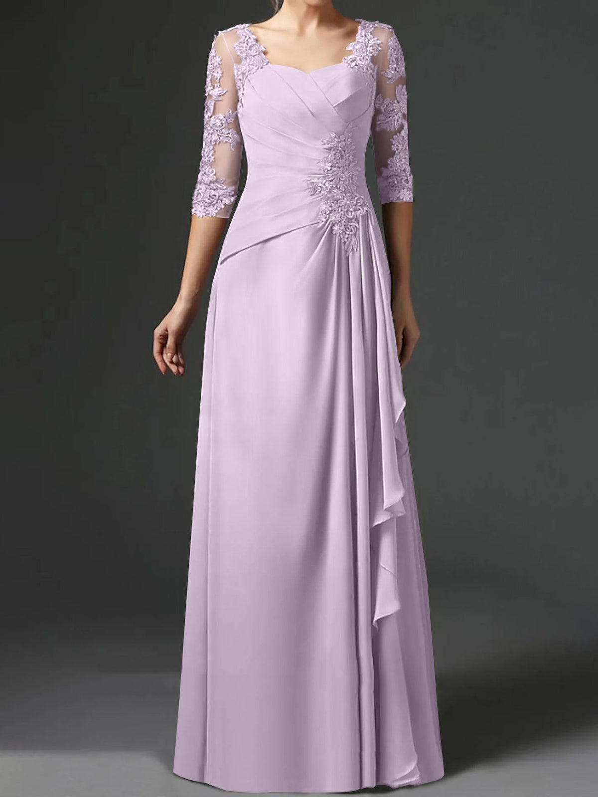 Long A Line Gown with Square Neck and Half Sleeves
