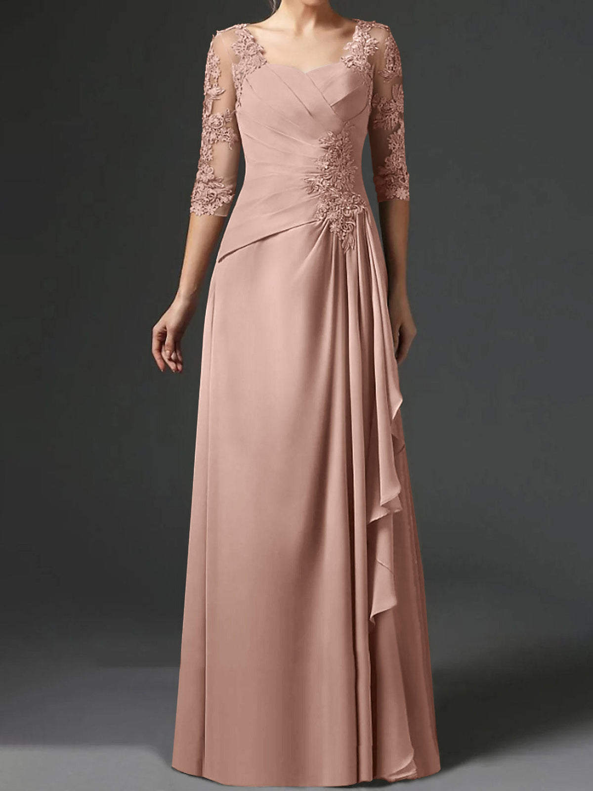 Long A Line Gown with Square Neck and Half Sleeves