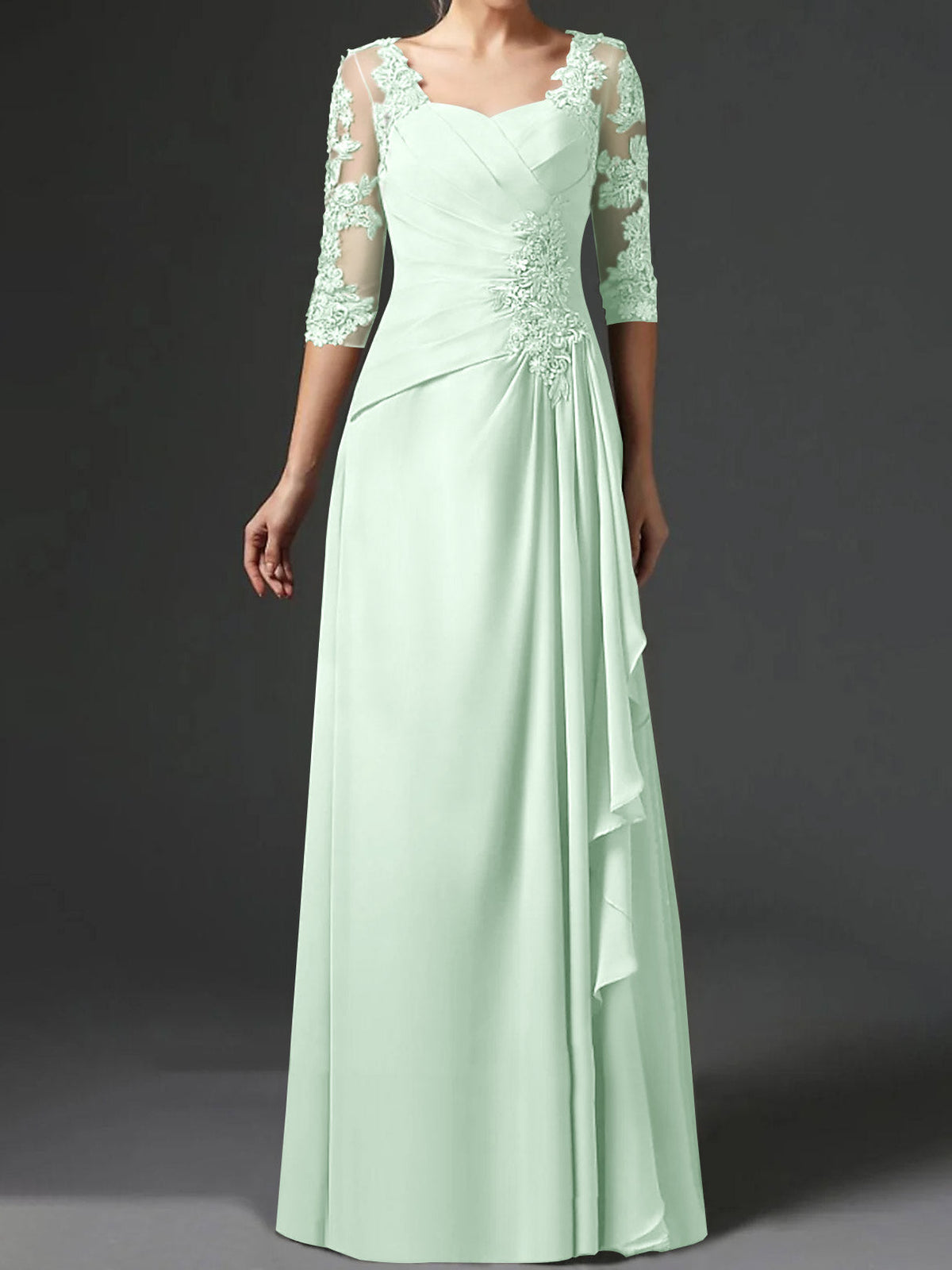 Long A Line Gown with Square Neck and Half Sleeves