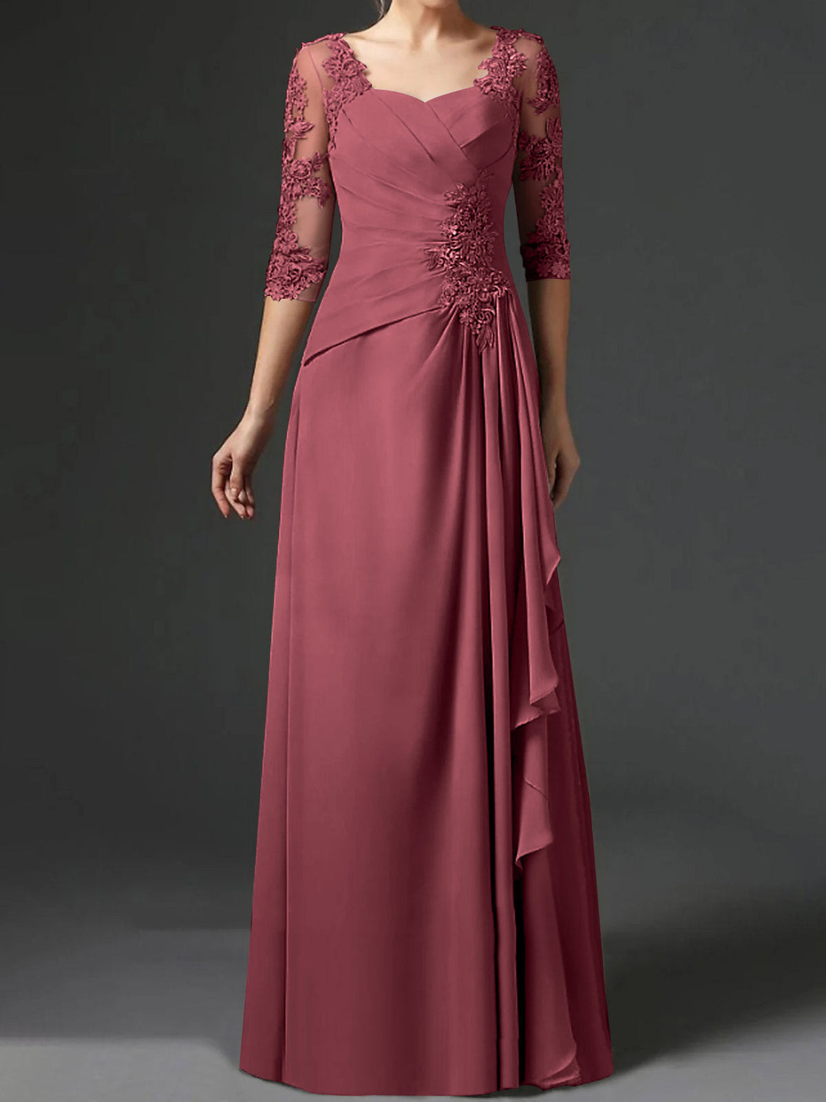Long A Line Gown with Square Neck and Half Sleeves