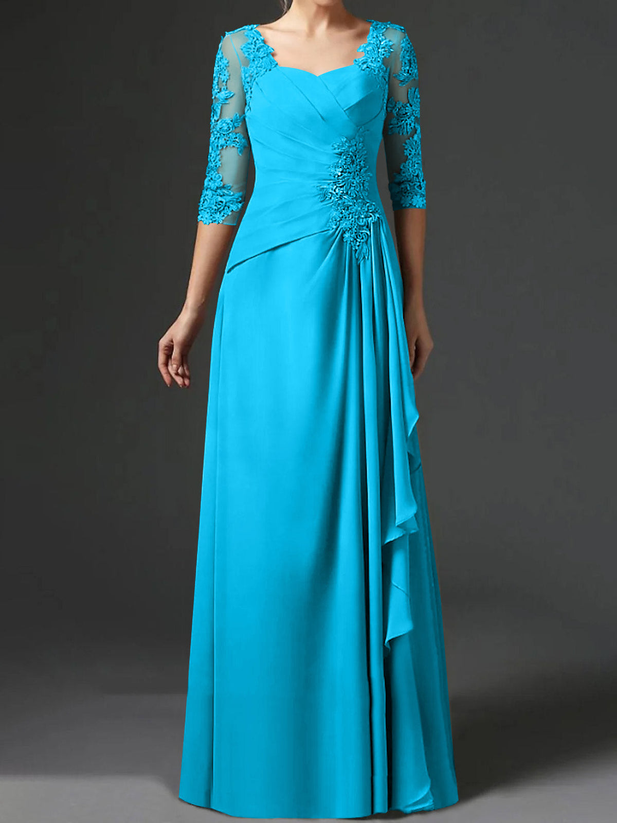 Long A Line Gown with Square Neck and Half Sleeves