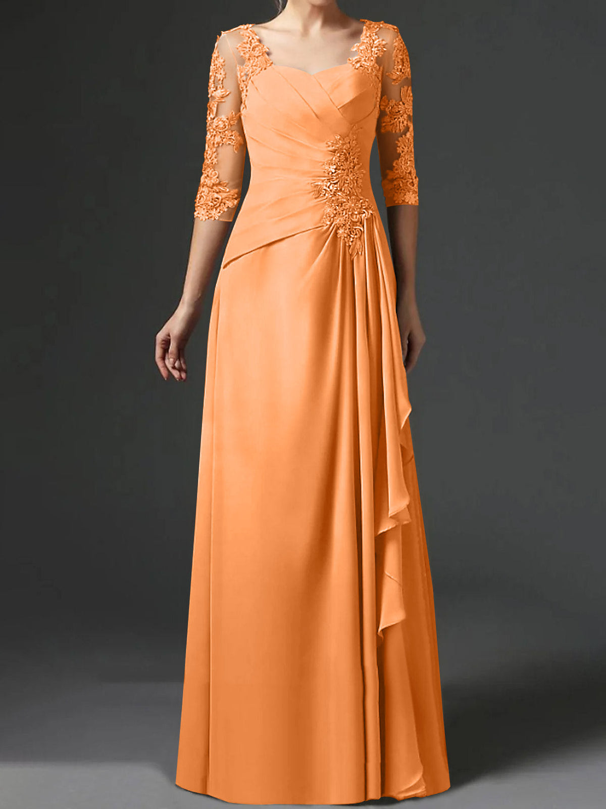 Long A Line Gown with Square Neck and Half Sleeves