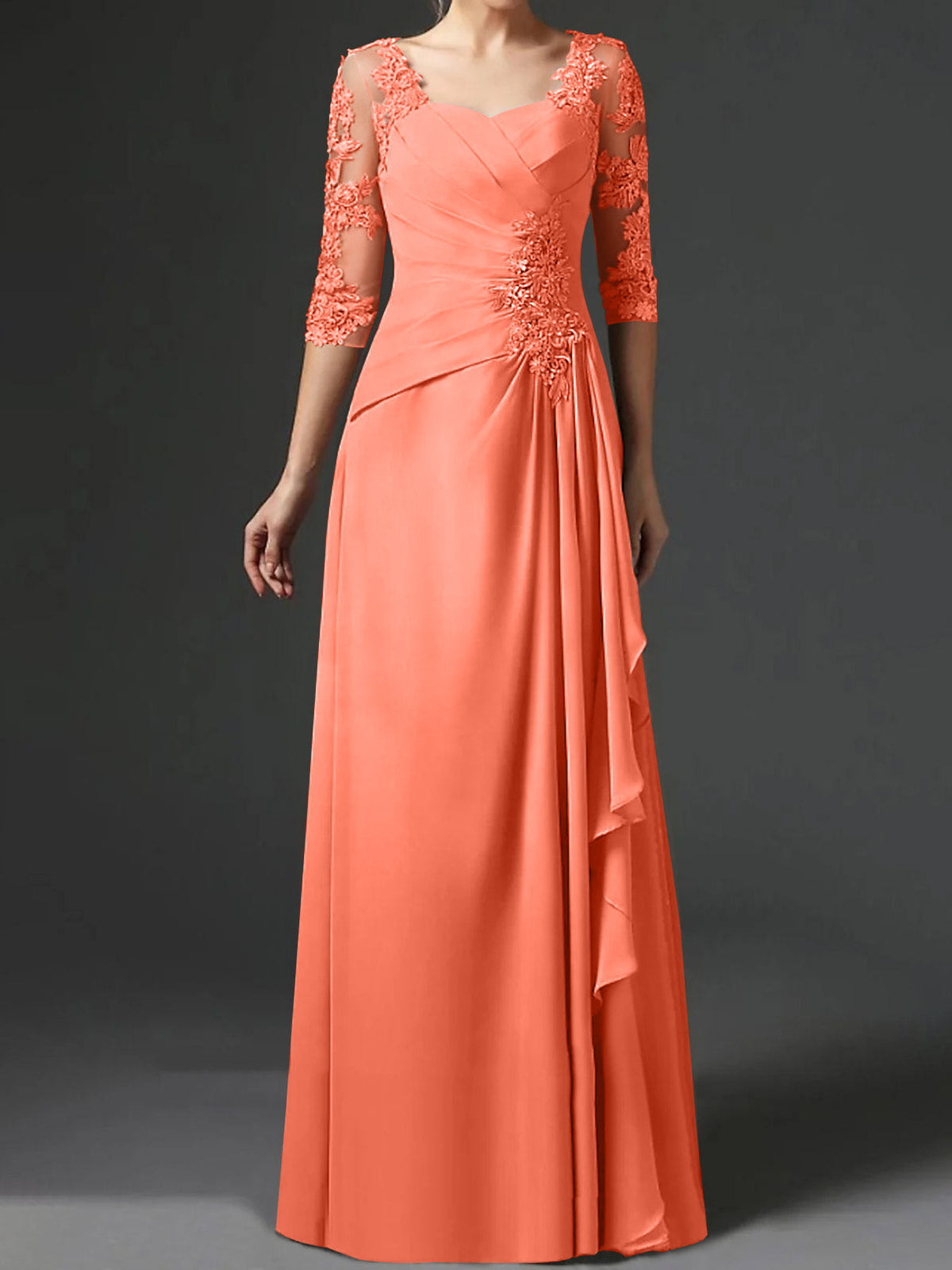 Long A Line Gown with Square Neck and Half Sleeves