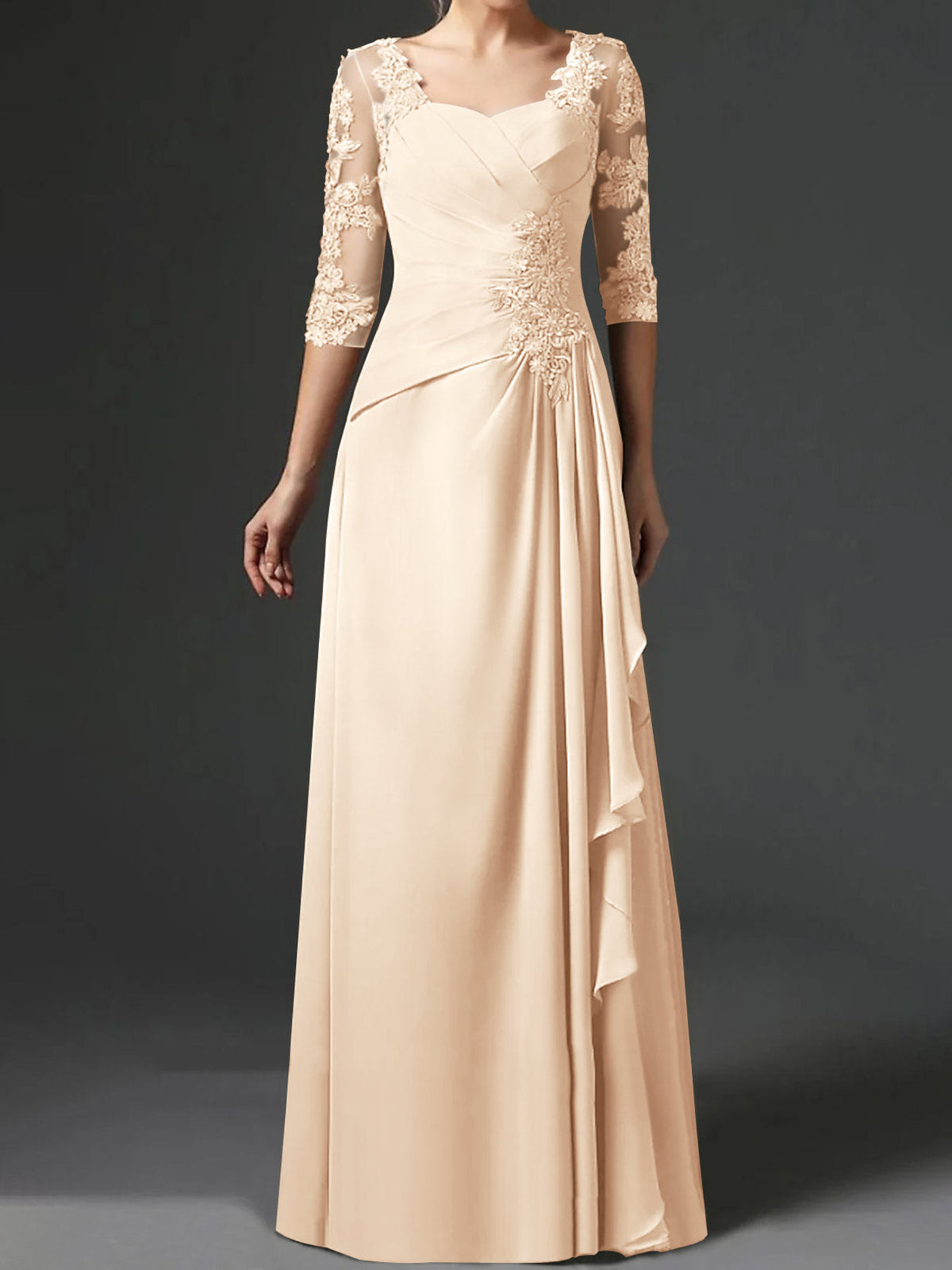 Long A Line Gown with Square Neck and Half Sleeves