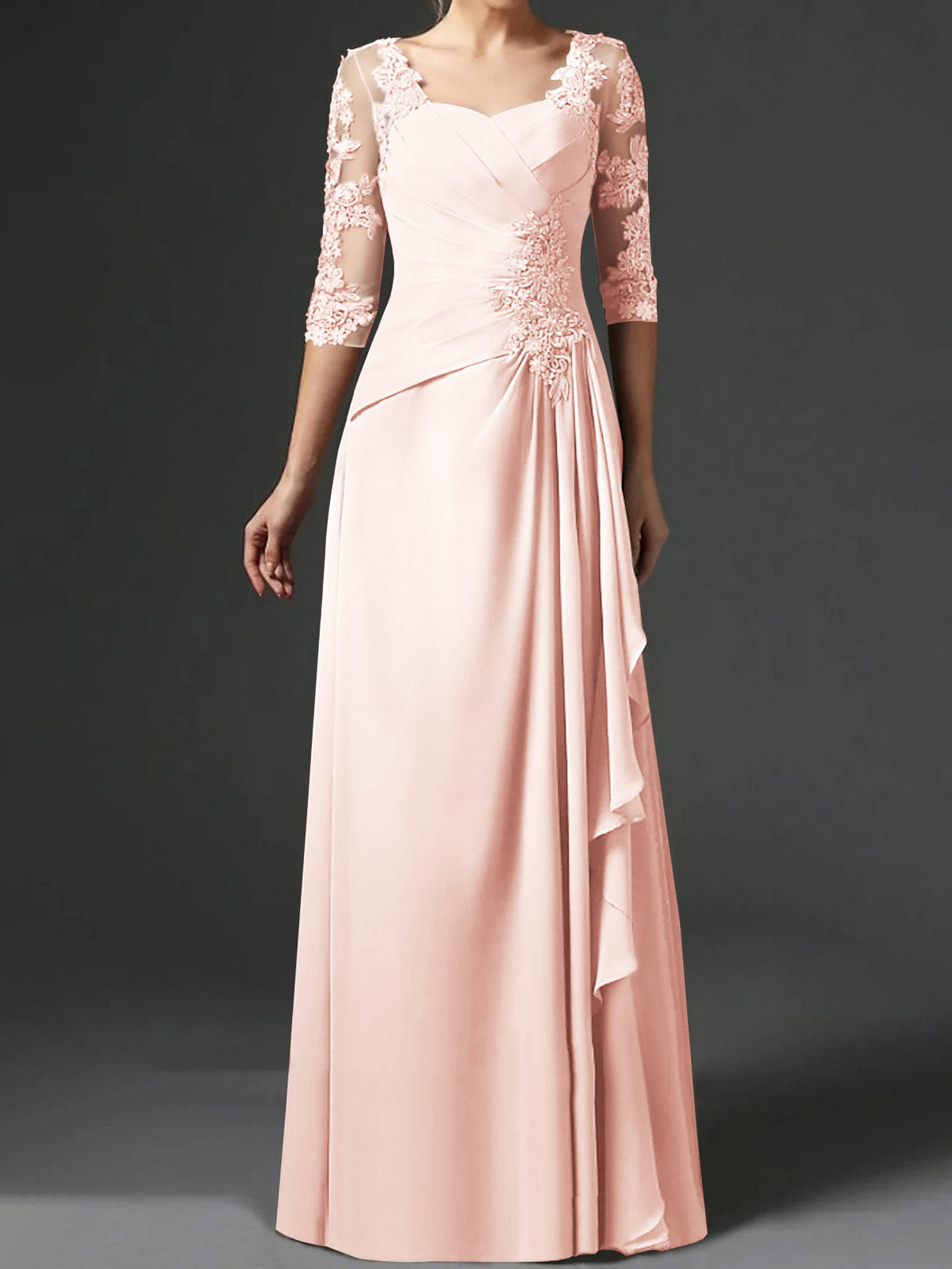 Long A Line Gown with Square Neck and Half Sleeves