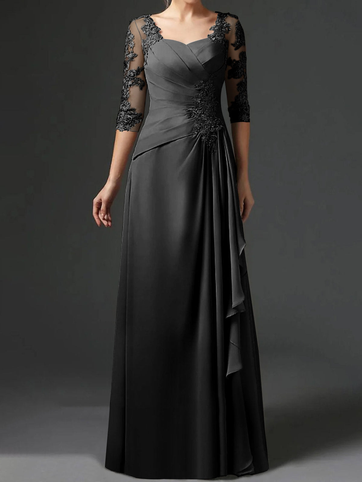 Long A Line Gown with Square Neck and Half Sleeves