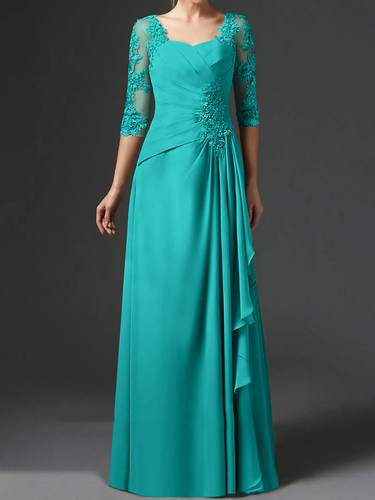 Long A Line Gown with Square Neck and Half Sleeves