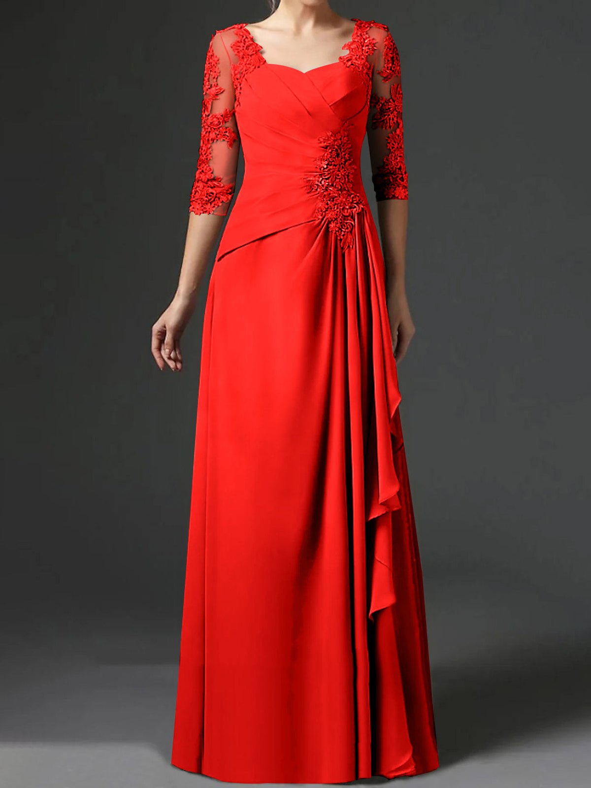 Long A Line Gown with Square Neck and Half Sleeves