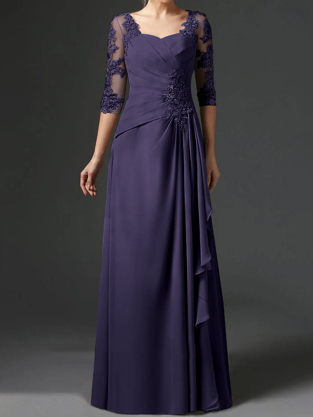 Long A Line Gown with Square Neck and Half Sleeves