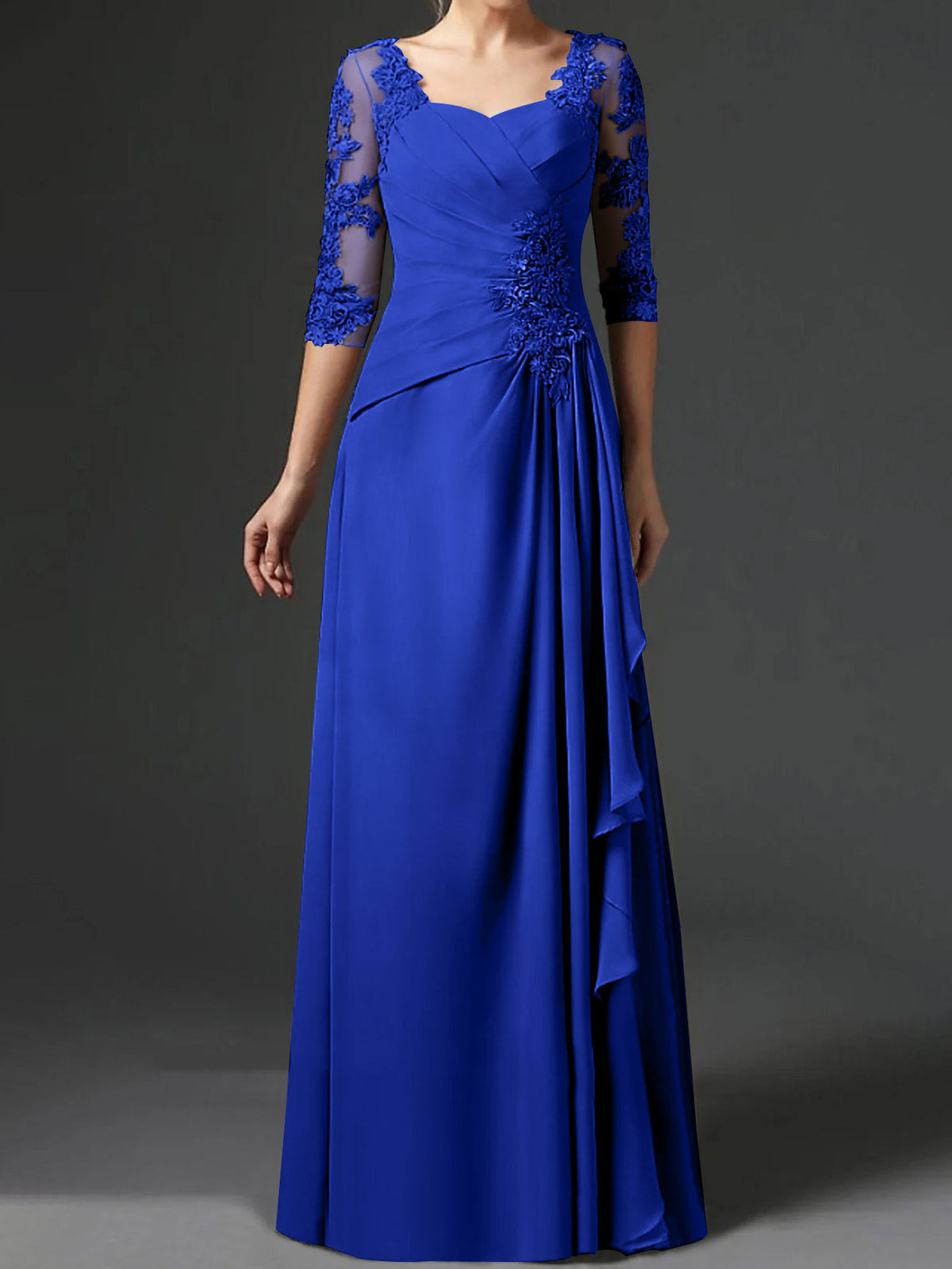 Long A Line Gown with Square Neck and Half Sleeves