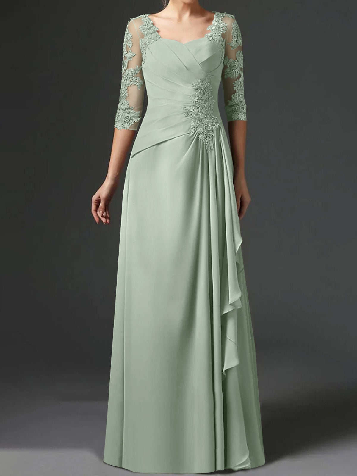 Long A Line Gown with Square Neck and Half Sleeves