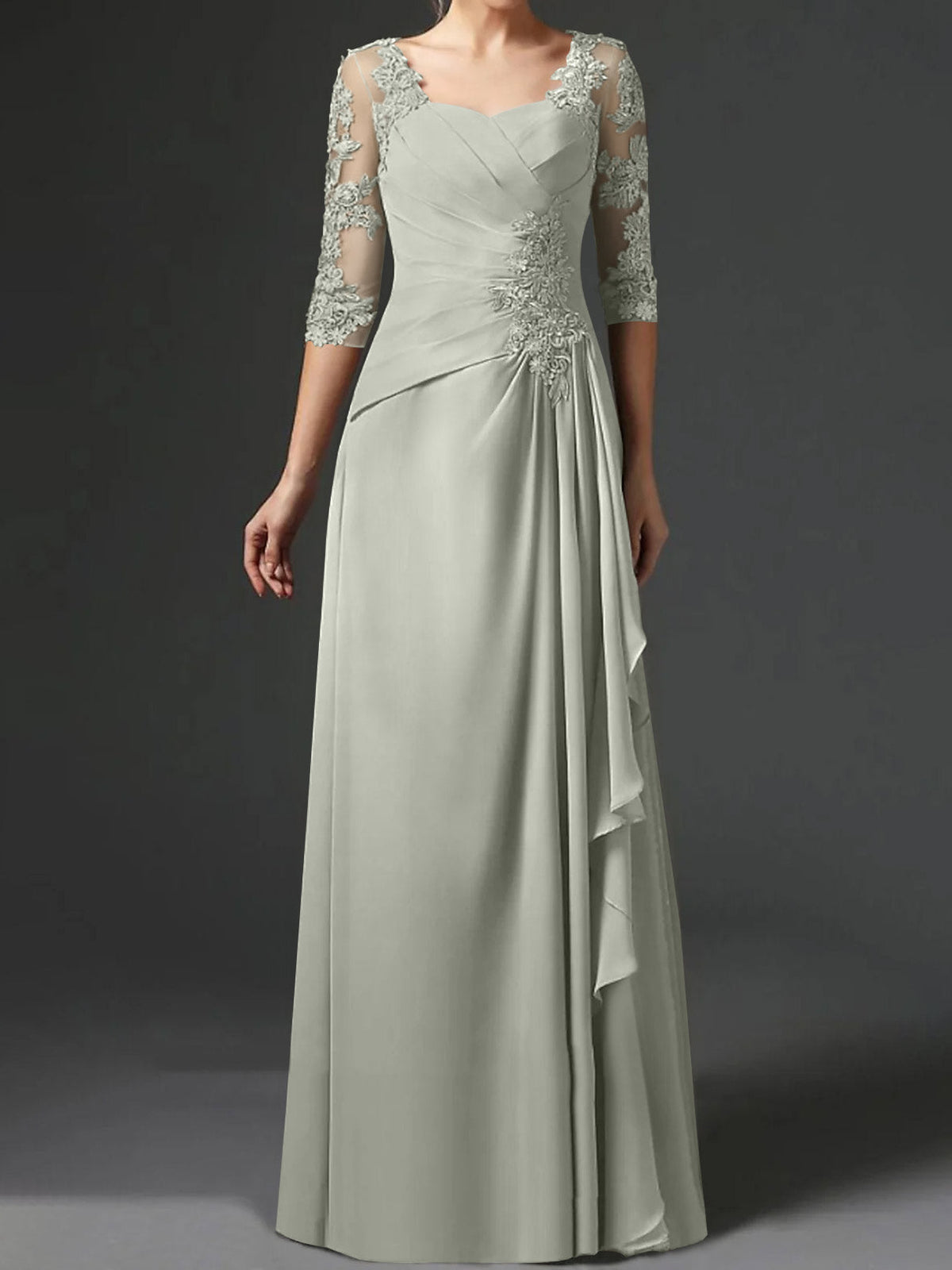 Long A Line Gown with Square Neck and Half Sleeves