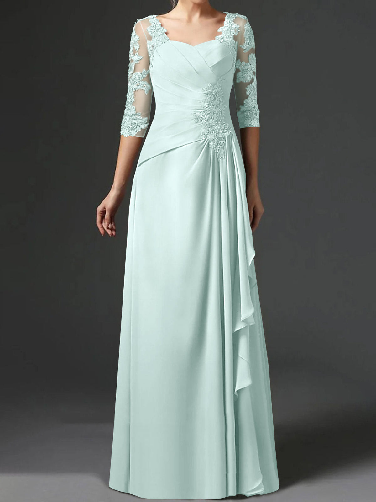 Long A Line Gown with Square Neck and Half Sleeves