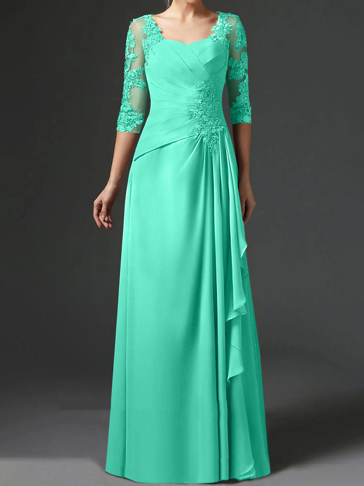Long A Line Gown with Square Neck and Half Sleeves
