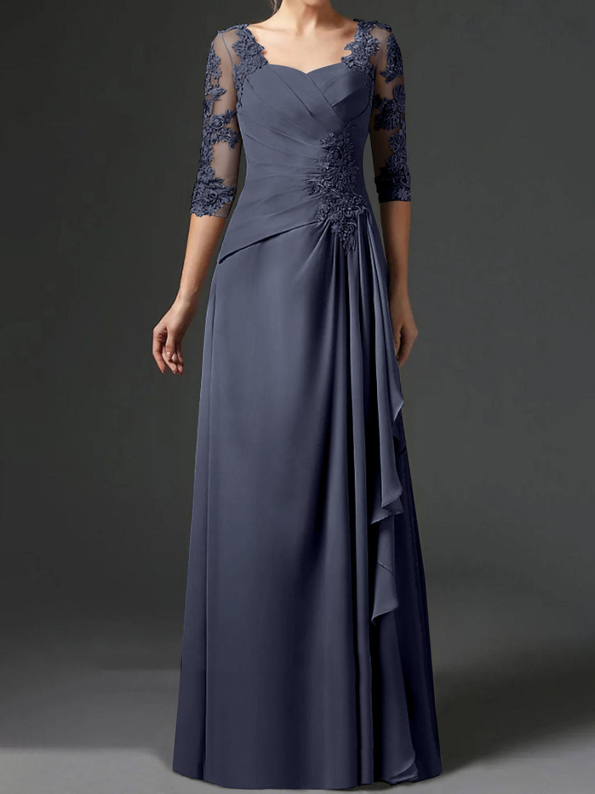 Long A Line Gown with Square Neck and Half Sleeves