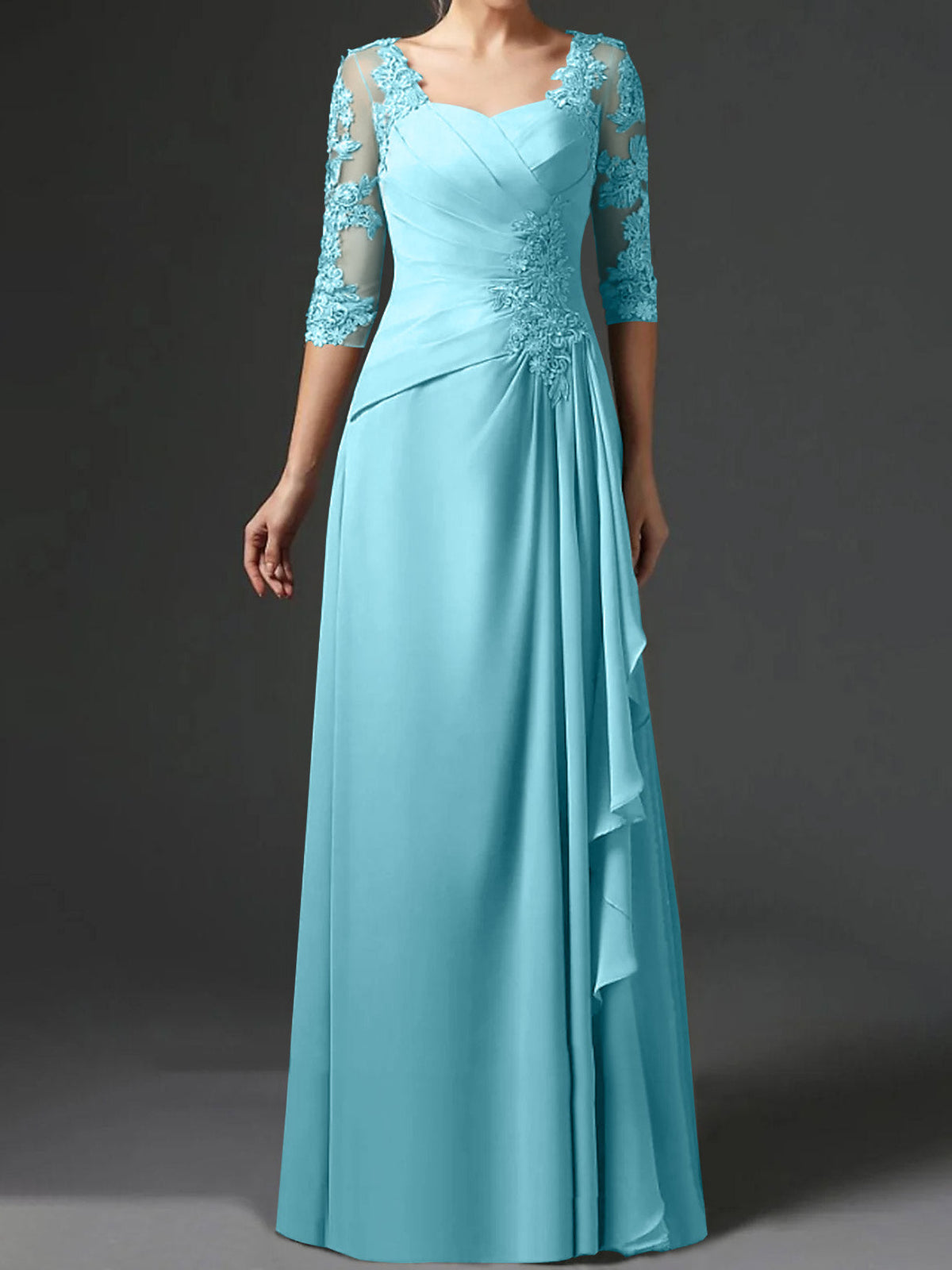 Long A Line Gown with Square Neck and Half Sleeves