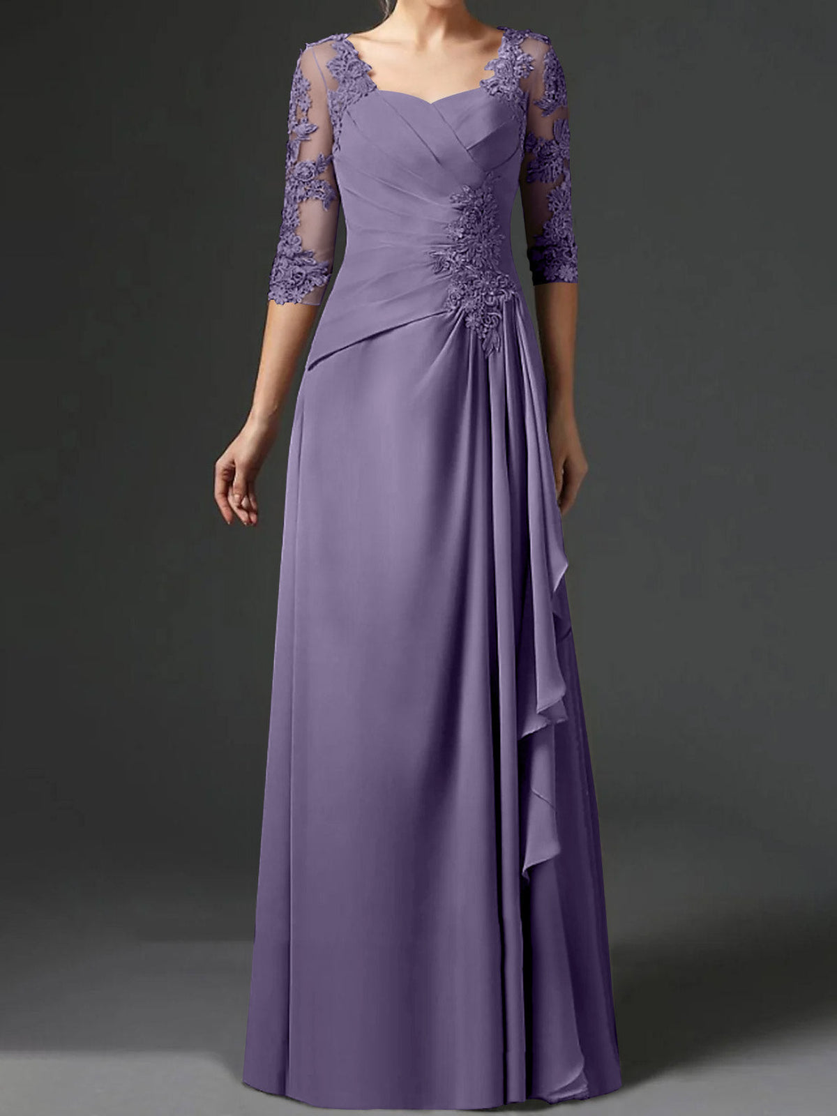 Long A Line Gown with Square Neck and Half Sleeves