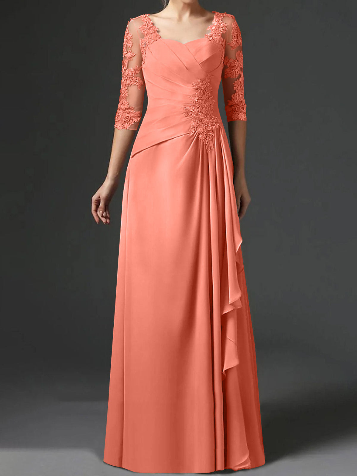 Long A Line Gown with Square Neck and Half Sleeves
