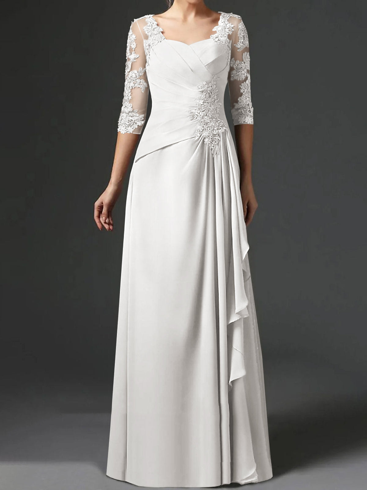 Long A Line Gown with Square Neck and Half Sleeves