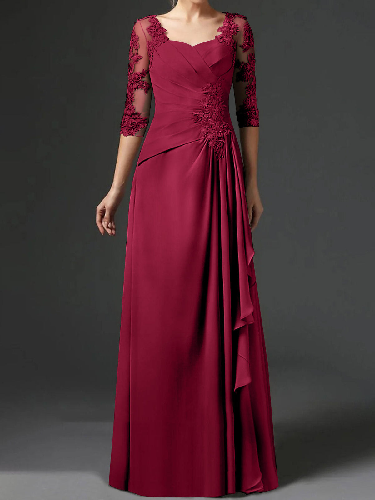 Long A Line Gown with Square Neck and Half Sleeves