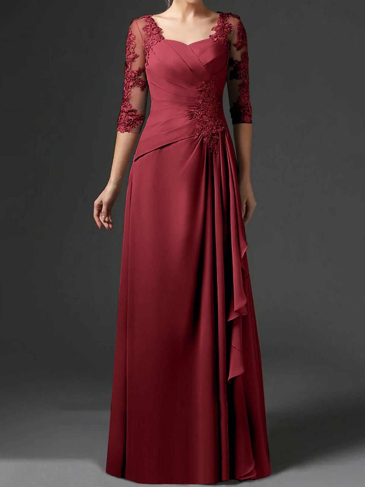Long A Line Gown with Square Neck and Half Sleeves