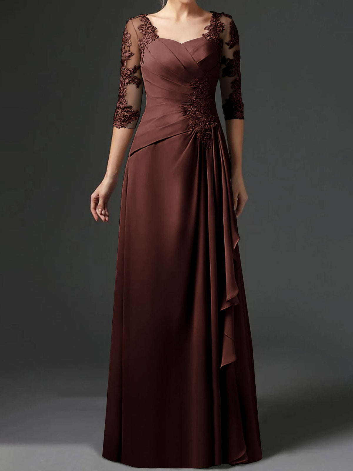 Long A Line Gown with Square Neck and Half Sleeves