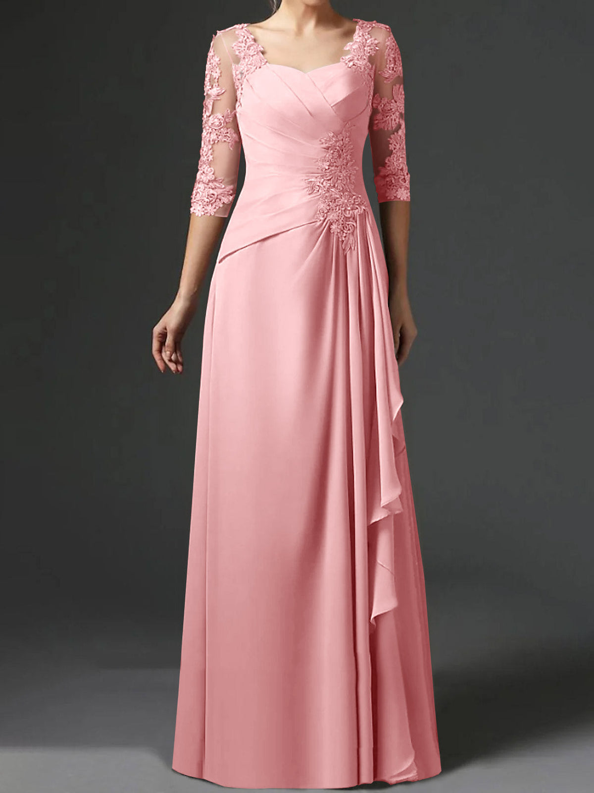 Long A Line Gown with Square Neck and Half Sleeves