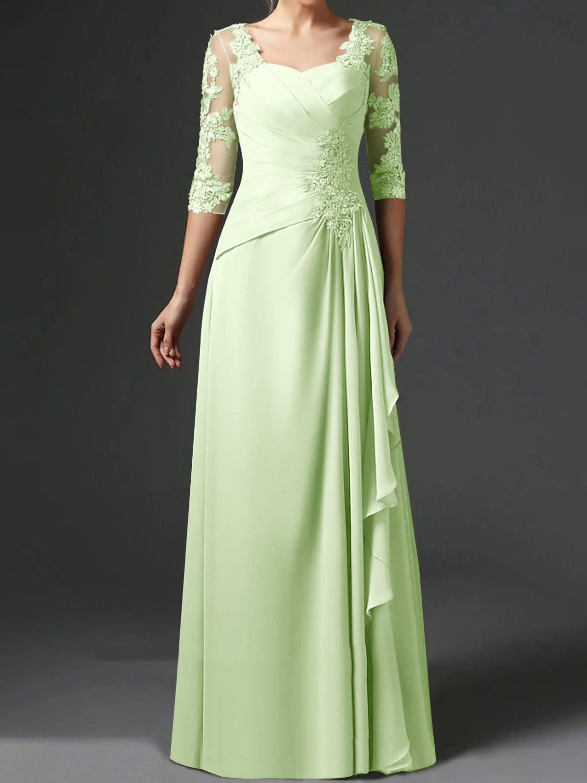 Long A Line Gown with Square Neck and Half Sleeves